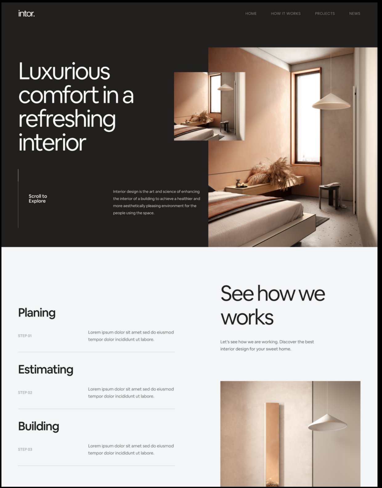 Interior design studio website homepage example